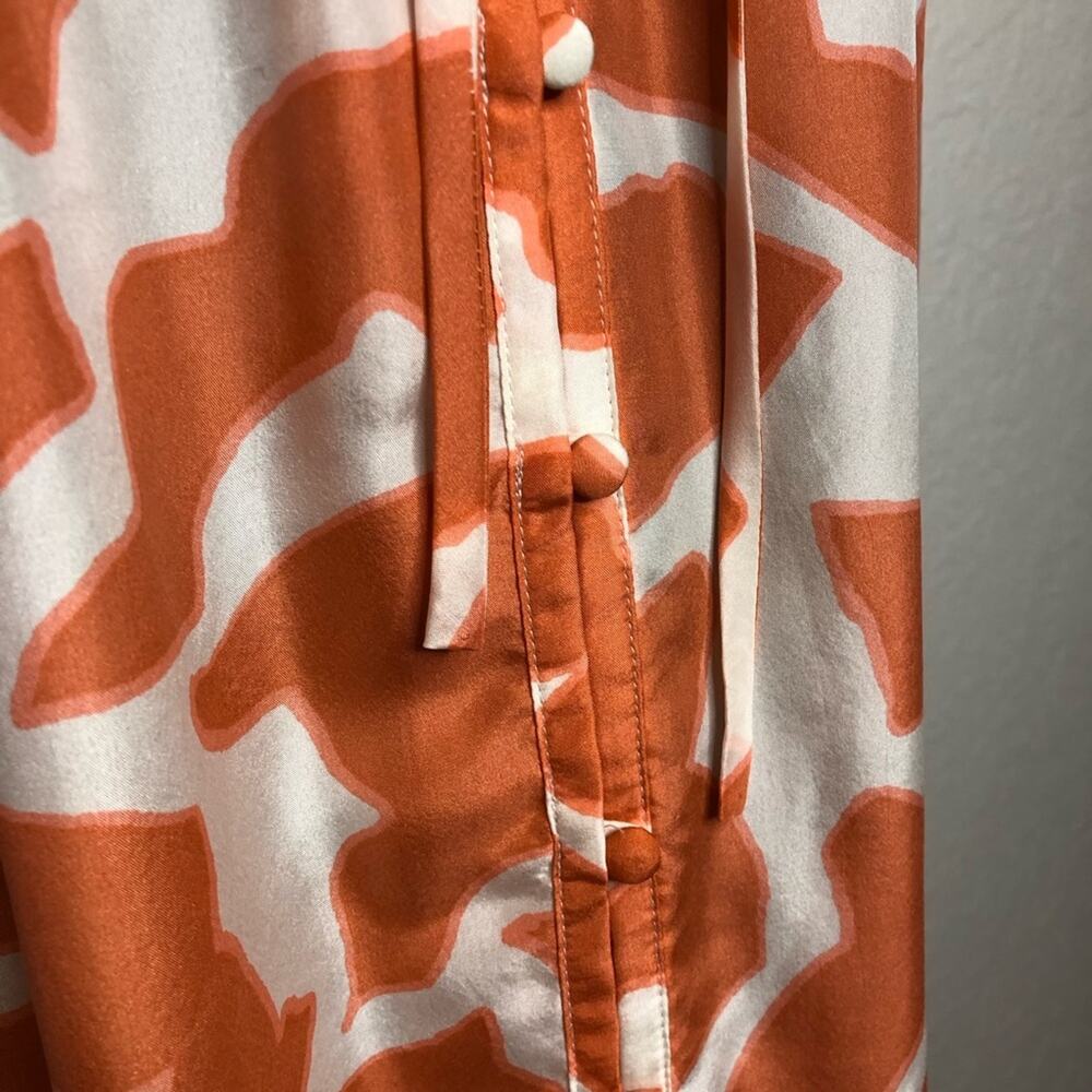 LOFT orange cream ruffle trim button front silk dress size 6 Petite 6P - Picture 5 of 16